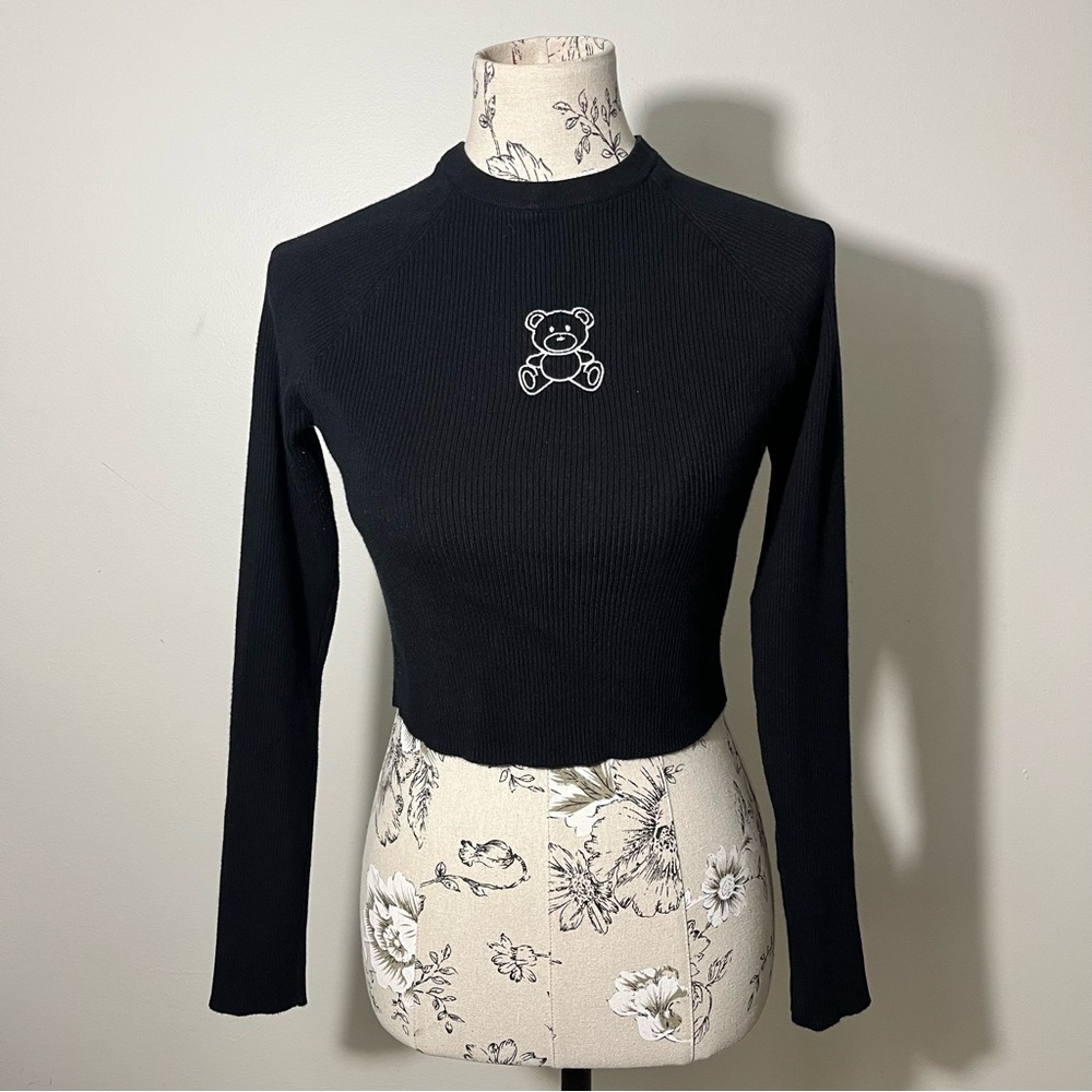 Garage Teddy Bear Black Crop Top Size XL